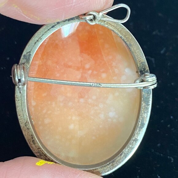 Carved Shell Cameo Grecian Design 925 Sterling Silver Vintage Brooch Pendant - Picture 4 of 16